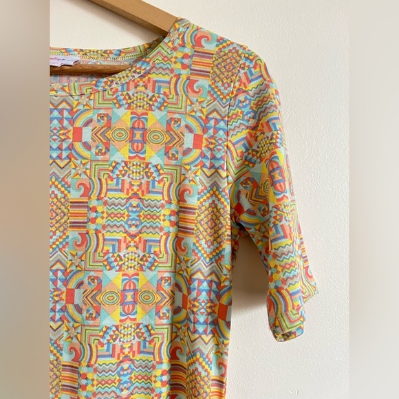 LulaRoe Womens Shirt Dress Small Geo Multi Fitted Boho Tribal Stretchy Summer - Picture 5 of 17